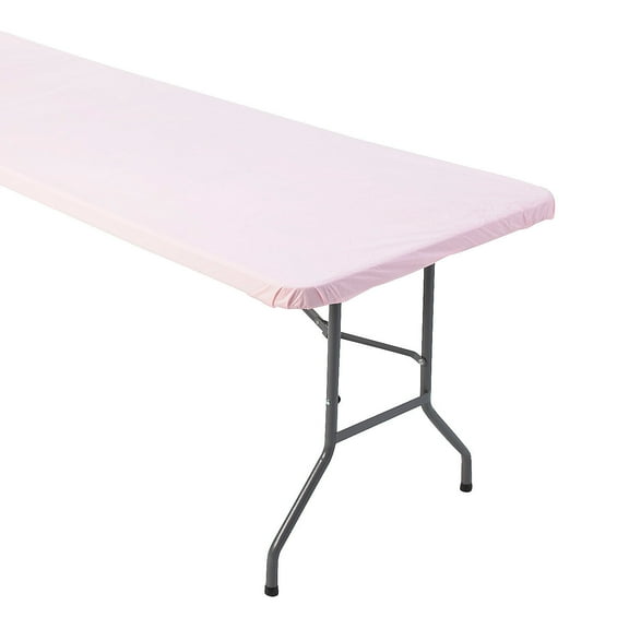 Fun Express 6 Ft. Light Pink Fitted Rectangle Plastic Tablecloth