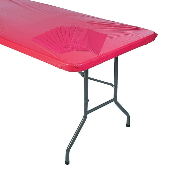 Fun Express 6 Ft. Red Fitted Rectangle Plastic Tablecloths Bulk 12 Pieces