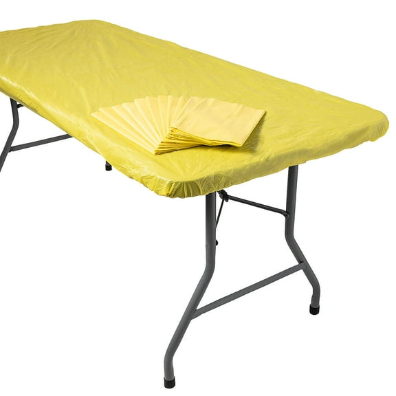 Fun Express 6 Ft. Yellow Fitted Rectangle Plastic Tablecloths Bulk 12 Pieces