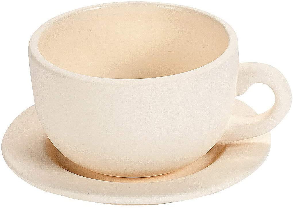 Fun Express 6 Pieces DIY Teacup Planter with Saucer, Ceramic Crafts and Kids Do it Yourself Projects