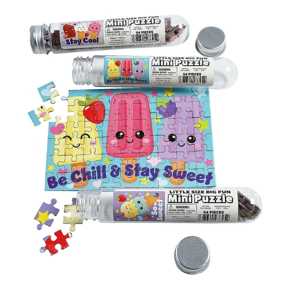 Fun Express 6" x 4" Ice Cream Characters Mini Puzzle in Plastic Tube - 12 Pieces