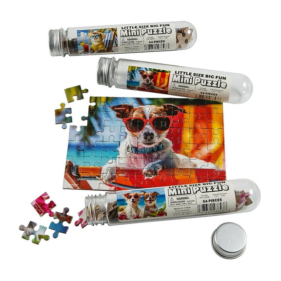Fun Express 6" x 4" Luau Puppies & Flowers Mini Puzzle in Plastic Tube 12 Pieces