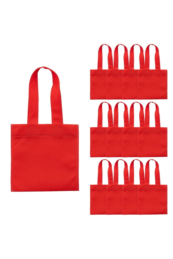 6" x 6" Mini Bright Red Nonwoven Polyester Tote Bags - 12 Pieces