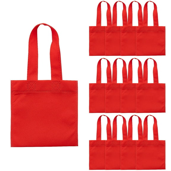 Fun Express 6" x 6" Mini Bright Red Nonwoven Polyester Tote Bags - 12 Pieces