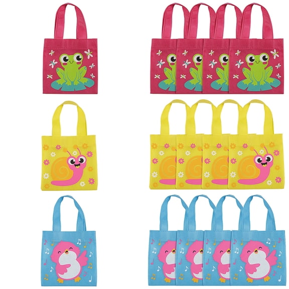 Fun Express 6" x 6" Mini Springtime Friends Character Nonwoven Tote Bags - 12 Pieces