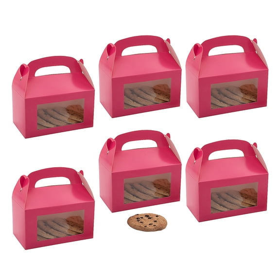 Fun Express 6" x 7" Bulk 48 Pieces Pink Cardstock Treat Boxes with Display Window