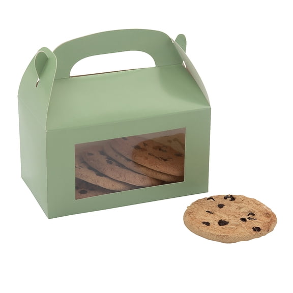 Fun Express 6" x 7" Cardstock Sage Green Treat Boxes with Display Window - 12 Pieces