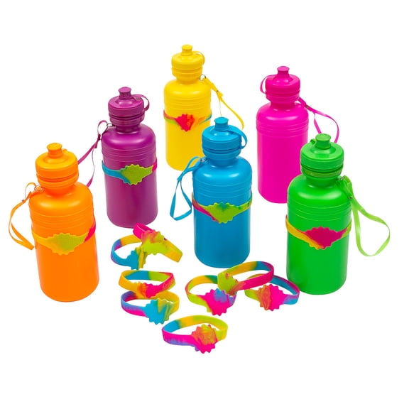 Fun Express 7 1/2" Neon Water Bottles & Kindness Rubber Bracelets Kit - 36 Pc.