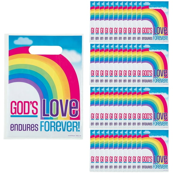 Fun Express 7 1/2" x 9" Bulk 50 Pieces Medium Religious Gods Love Endures Plastic Goody Bags