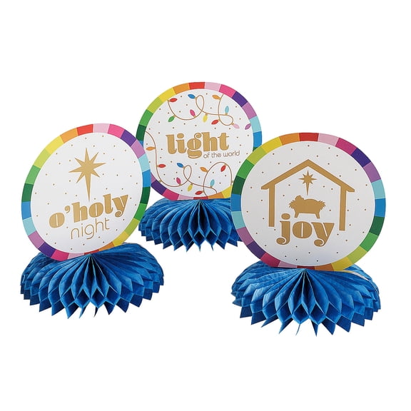 Fun Express 7 1/2" x 9" Religious Merry & Bright Honeycomb Centerpieces - 3 Pieces