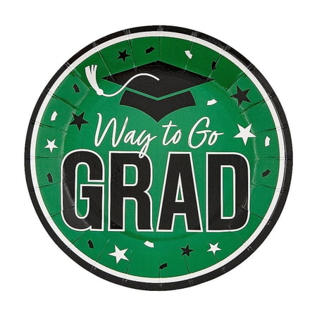 Fun Express 7 1/4" Green Way to Go Grad Disposable Paper Dessert Plates - 25 Count
