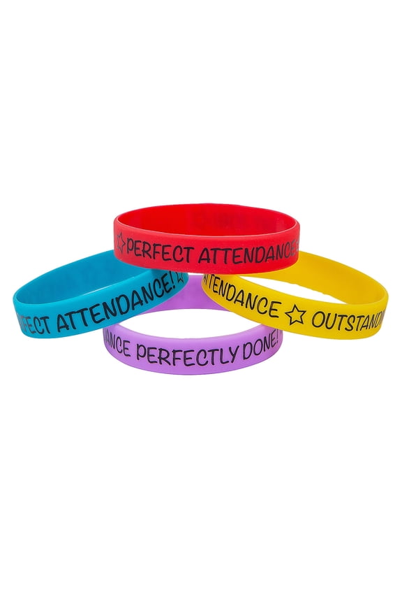 7 1/4" Perfect Attendance Multicolor Rubber Bracelets 12 Pieces