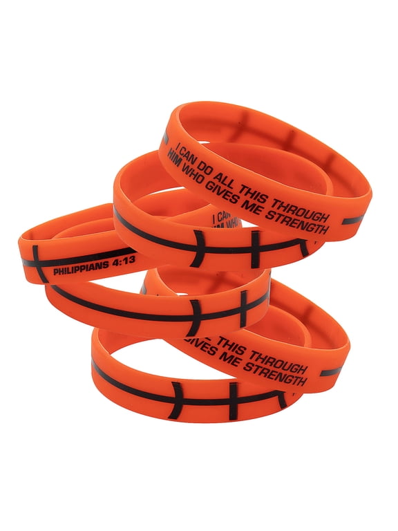 7 1/4" Religious Basketball Bible Verse Rubber Bracelets - 12 Pc.