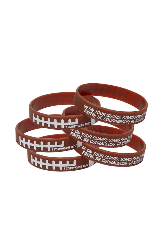7 1/4" Religious Football Bible Verse Rubber Bracelets - 12 Pc.