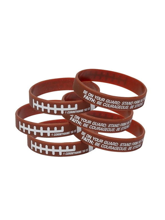 7 1/4" Religious Football Bible Verse Rubber Bracelets - 12 Pc.