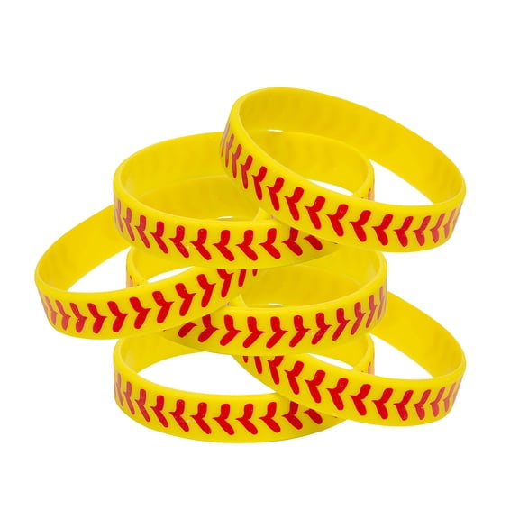 Fun Express 7 1/4" Softball Pattern Red & Yellow Rubber Bracelets - 12 Pc.