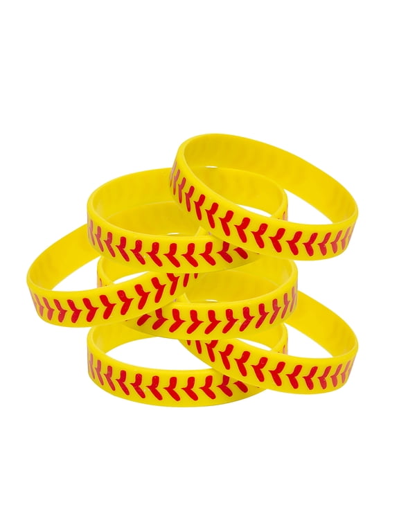 7 1/4" Softball Pattern Red & Yellow Rubber Bracelets - 12 Pc.