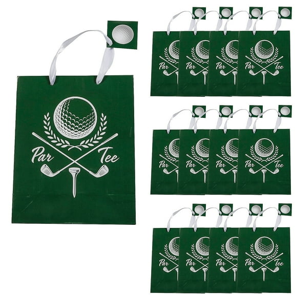 Fun Express 7 1/4" x 9" Medium Golf Party Paper Gift Bags - 12 Piece