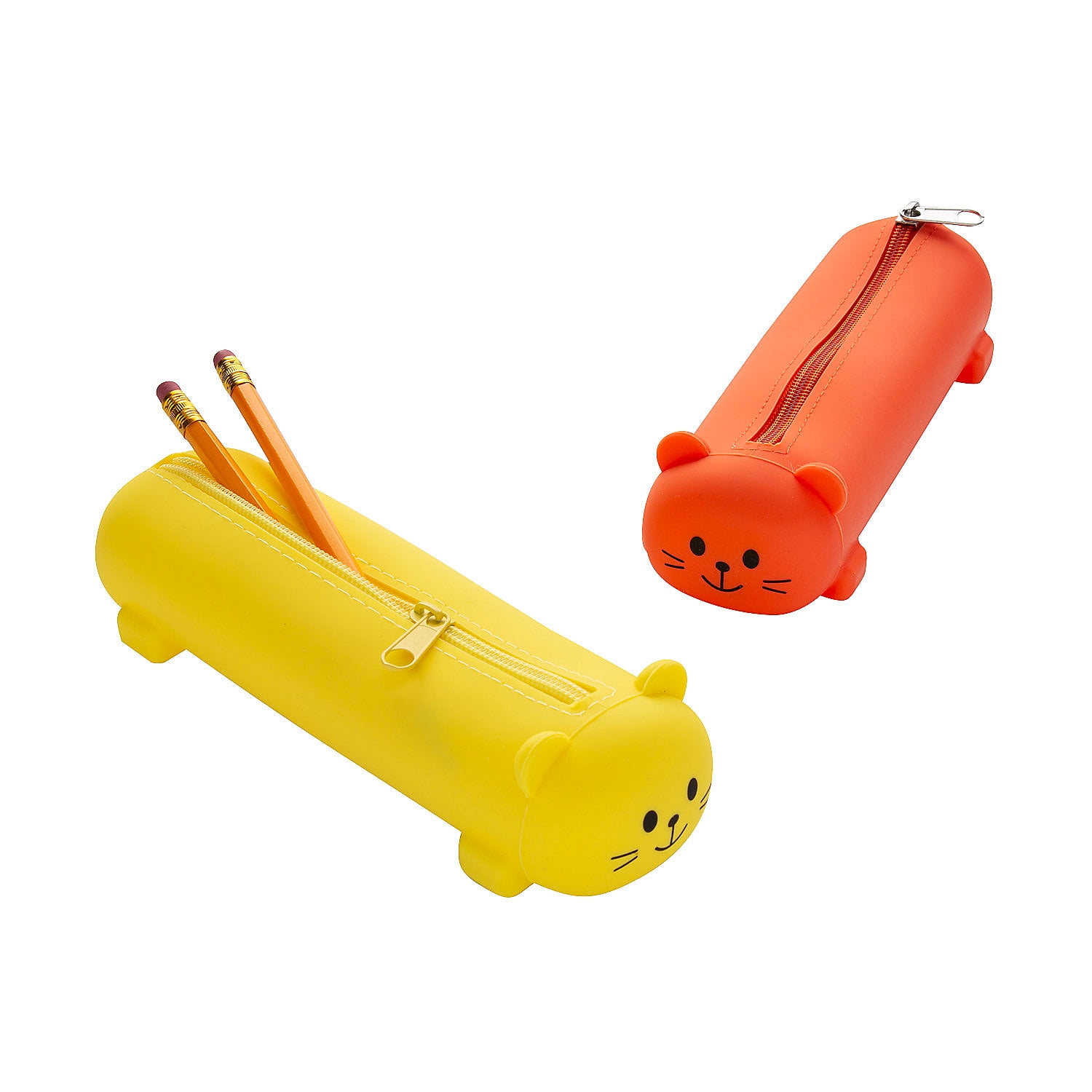 Fun Express 7 3/4" x 2 1/2" Orange & Yellow Cat Silicone Pencil Cases - 6 Pieces