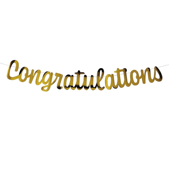 Fun Express 7 ft. Gold Congratulations Ready-to-Hang Garland Decoration
