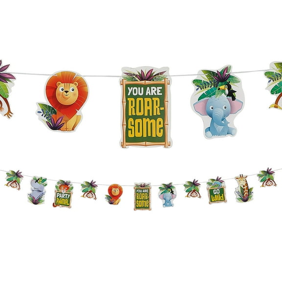 Fun Express 7 ft. Zoo Animal Party Animal Characters Hanging Cardstock Garland
