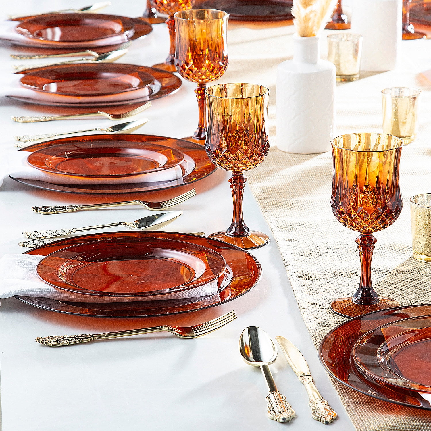 Fun Express 74 Ct. Amber Disposable Plastic Tableware Kit for 24