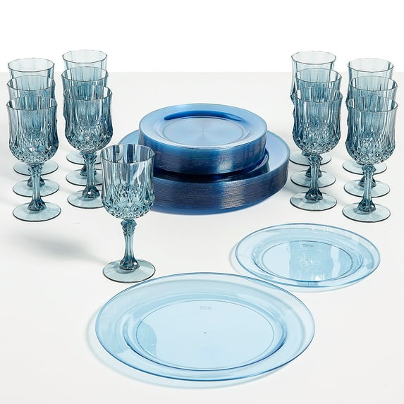 Fun Express 74 Pc. Dusty Blue Party Disposable Plastic Tableware Kit ...