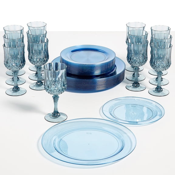 Fun Express 74 Pc. Dusty Blue Party Disposable Plastic Tableware Kit for 24 Guests