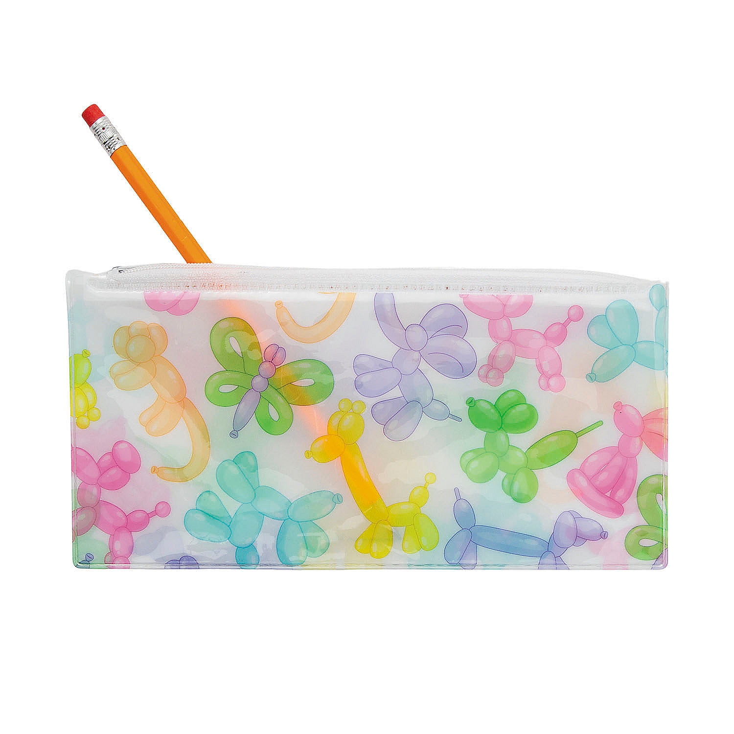 Fun Express 8 1/2" x 4" Balloon Animal Multicolor Vinyl Pencil Cases – 12 Pieces