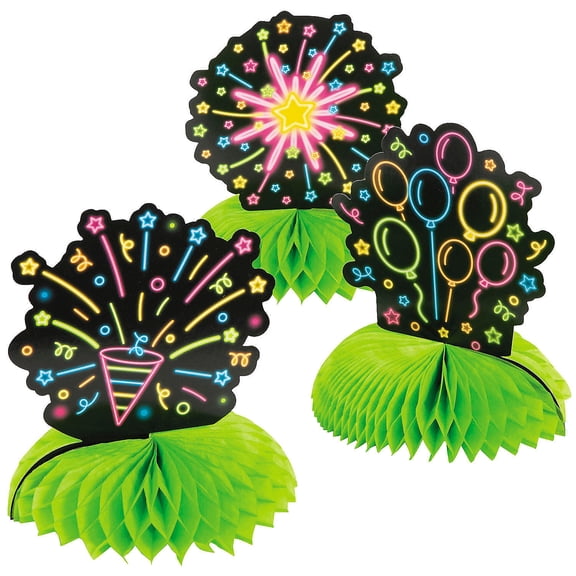 Fun Express 8 1/4" - 9" Neon Glow Honeycomb Centerpieces - 3 Pieces