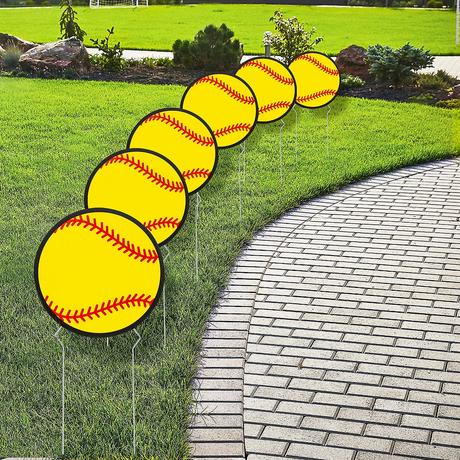 Fun Express 8 1/4" Softball-Shaped Corrugated Plastic Yard Signs - 6 Pieces