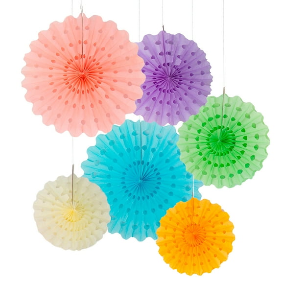 Fun Express 8" 16" Pastel Hanging Tissue Paper Fans Assortment - 6 Pieces