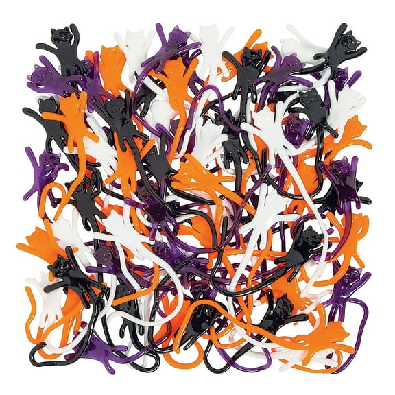 Fun Express 8" Bulk 72 Pieces Halloween Sticky Vinyl Cat Splat Toys