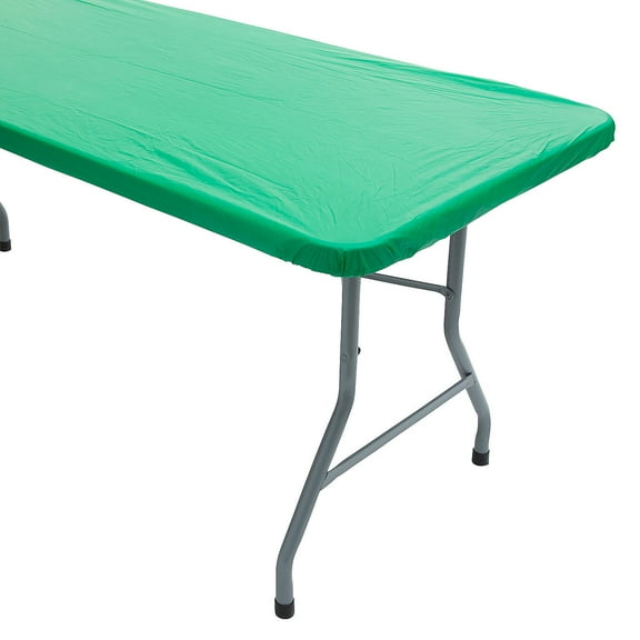 Fun Express 8 Ft. Green Fitted Rectangle Plastic Tablecloth
