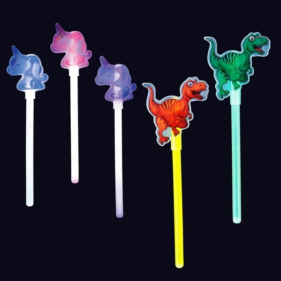 Fun Express 8" Glow Dinosaur & Unicorn Plastic Wand Assortment  24 Pc.