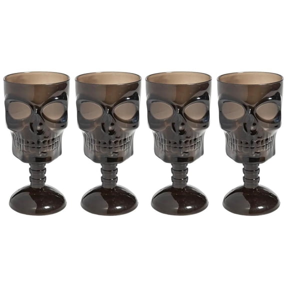 Fun Express 8 oz. Black Skull Stemmed Reusable Plastic Wine Glasses - 4 Ct.