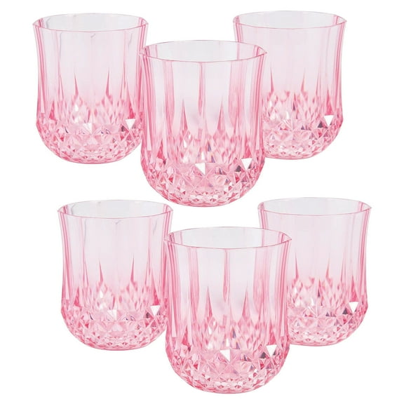 Fun Express 8 oz. Bulk 48 Count Pink Stemless Patterned Plastic Wine Glasses