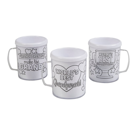 Fun Express 8 oz. Color Your Own Grandparents Day BPA-Free Plastic Mugs - 12 Count