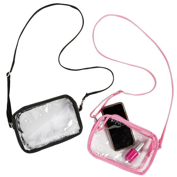 Fun Express 8" x 6" Small Clear Crossbody Bags with Pink & Blue Trim - 6 Pieces