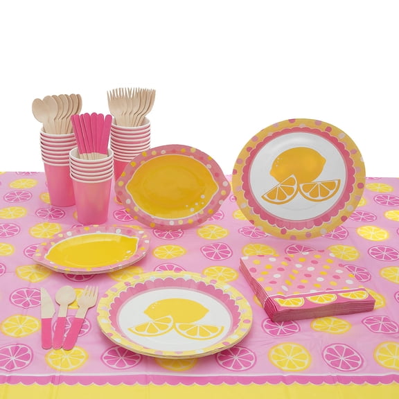 Fun Express 81 Pieces Lemonade Party Tableware Kit for 8 Guests