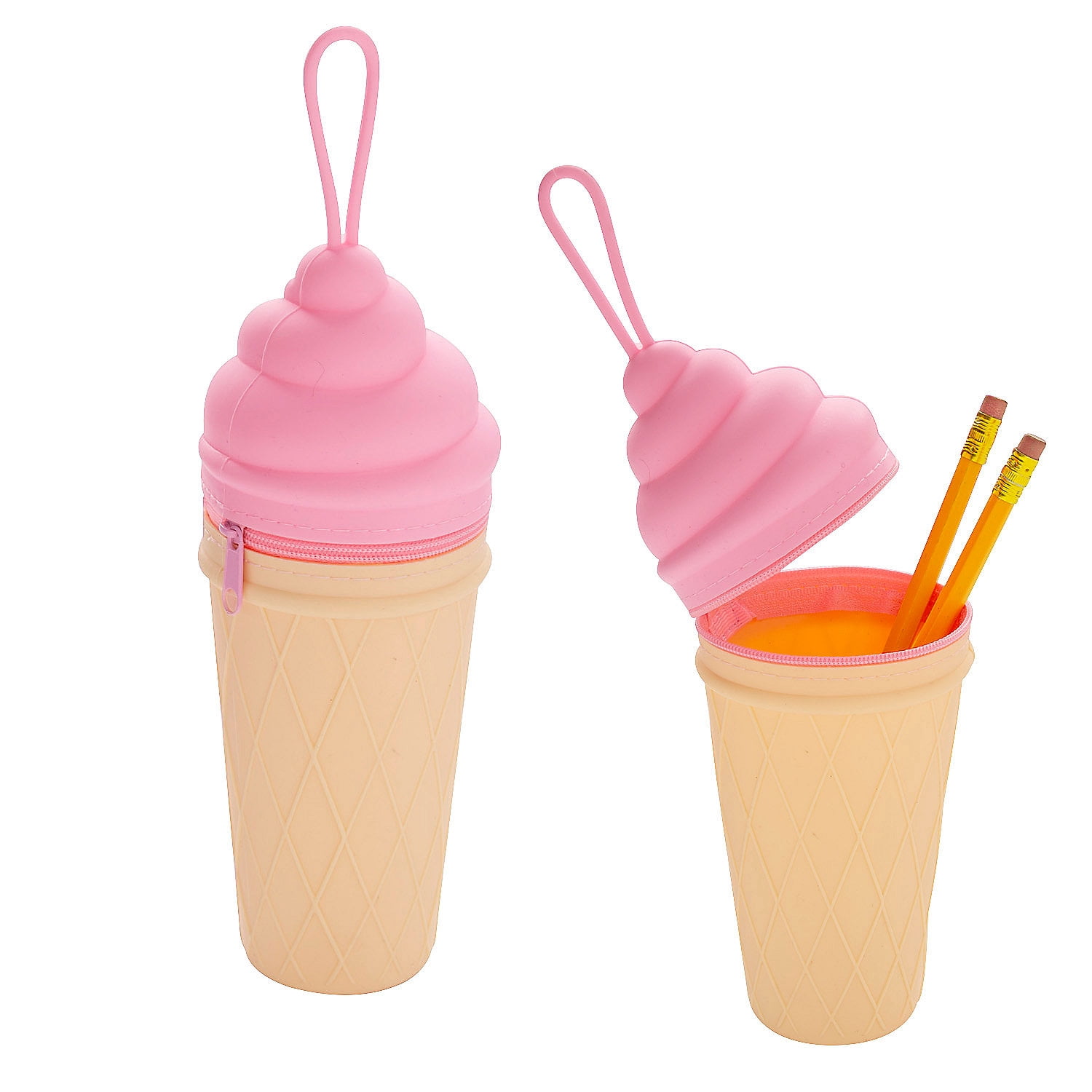 Fun Express 9 1/2" x 3" Pink Ice Cream Cone Silicone Pencil Cases - 6 Pieces