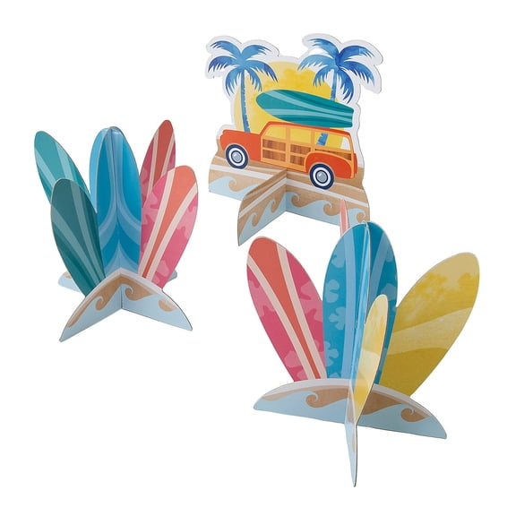 Fun Express 9" - 10" Multicolor Surf Party Cardstock Centerpieces - 3 Pieces