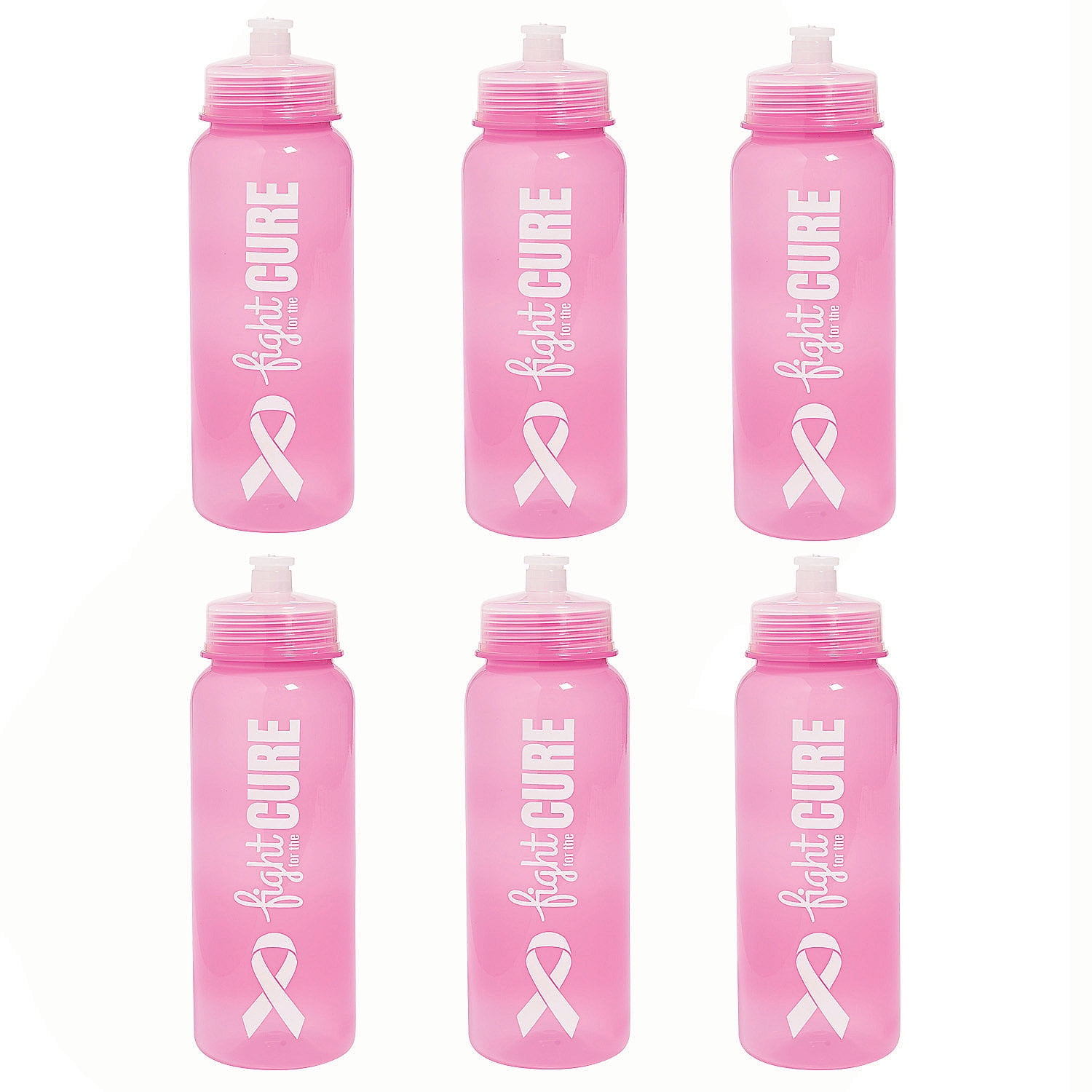 Fun Express 9" 27 oz. Bulk 60 Ct. Breast Cancer Awareness BPA-Free Plastic Water Bottles