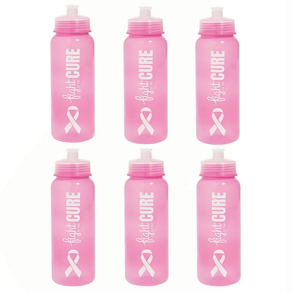 Fun Express 9" 27 oz. Bulk 60 Ct. Breast Cancer Awareness BPA-Free Plastic Water Bottles