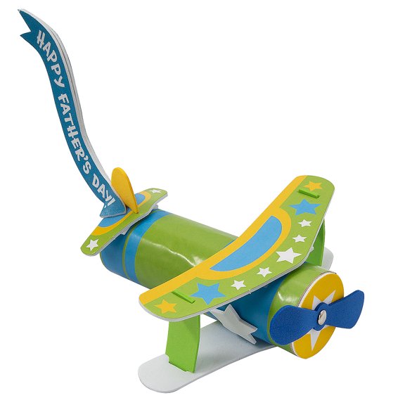 Fun Express 9 3/4" x 3 1/2" Fathers Day Airplane Craft Tube Craft Kit - Makes 12