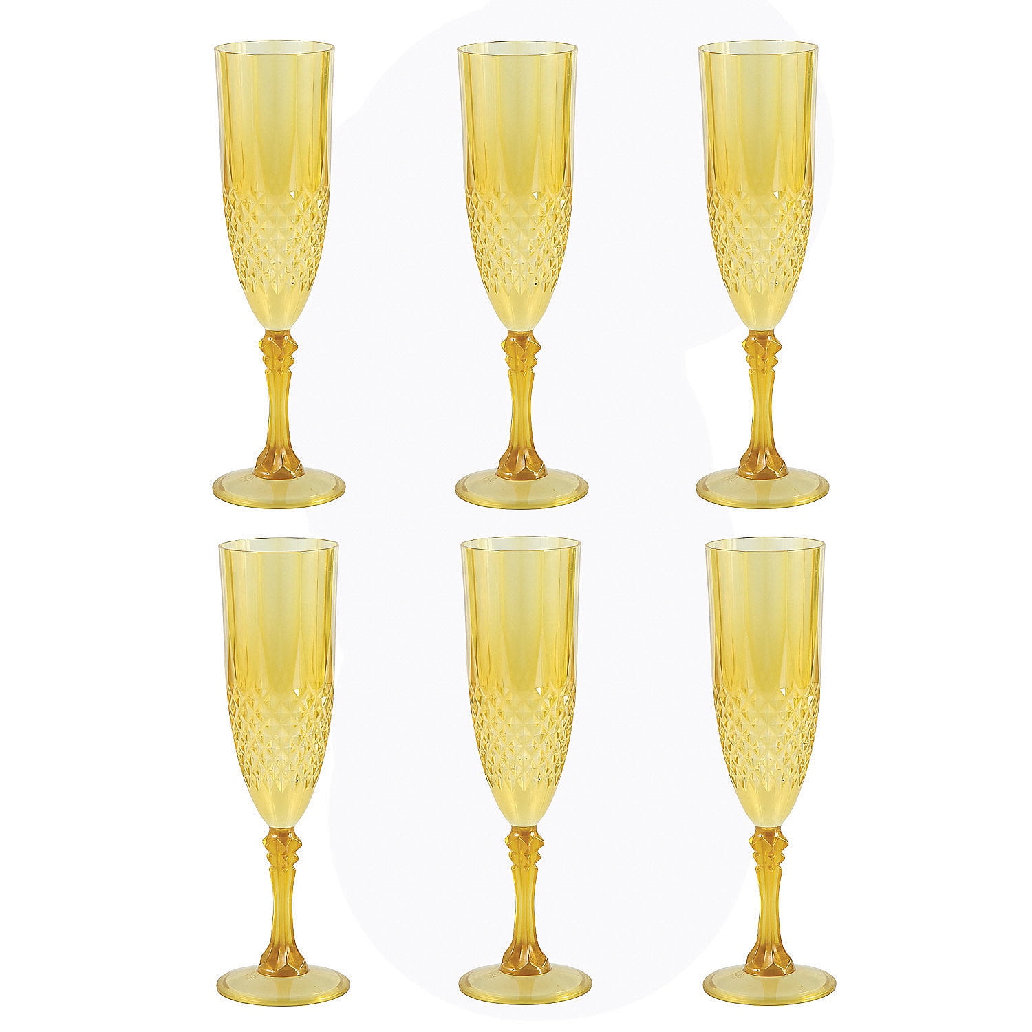 Fun Express 9" 8 oz. Bulk 48 Ct. Gold Patterned Reusable Plastic Champagne Flutes