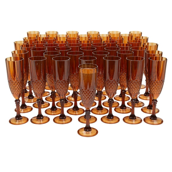 Fun Express 9" 8 oz. Bulk 48 Pieces Amber Patterned Reusable Plastic Champagne Flutes