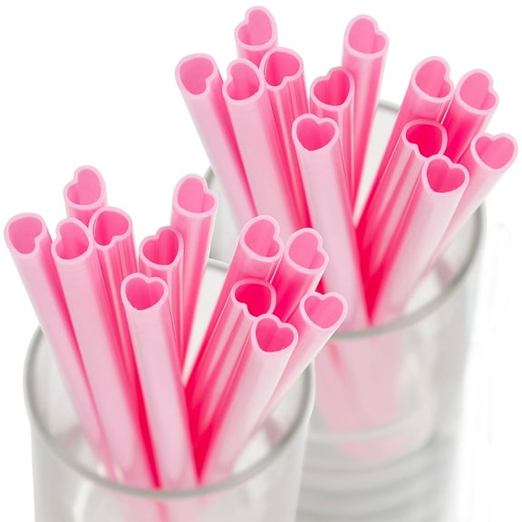 Fun Express 9" Bulk 48 Pc. Heart-Shaped Pink Plastic Novelty Straws