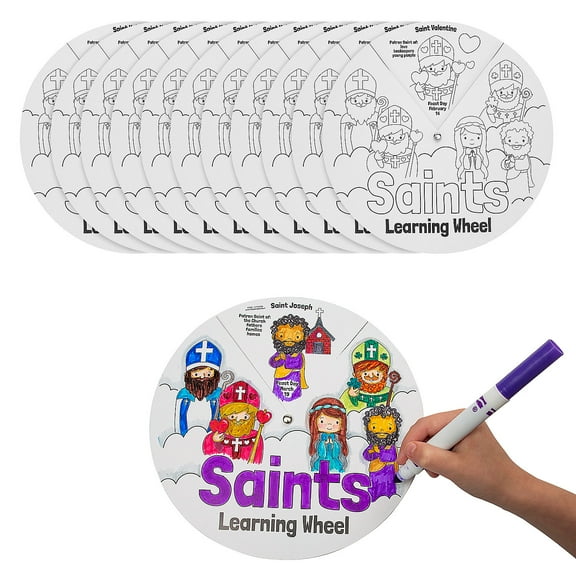Fun Express 9" Color Your Own Religious Saints Cardstock Learning Wheels - 12 Pieces