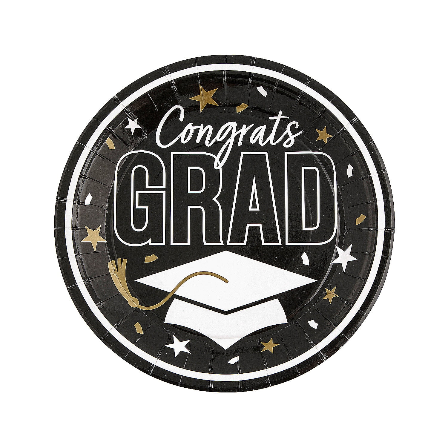 Fun Express 9" Graduation Party Black Congrats Grad Round Paper Dinner Plates - 25 Count